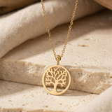 14K Gold Tree of Life Necklace – Symbolic Circle Pendant for Spiritual Energy