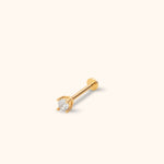 14K gold flat back stud piercing with round crystal for tragus or helix