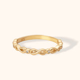 14K gold ring with infinity symbol design and round diamond accents