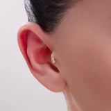 Minimalist Double CZ Stud Earring in 14K Gold – Delicate double crystal piercing for upper lobe or helix placement