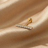 14K Gold Pavé Bar Tragus Stud – Minimalist Flat Back Piercing