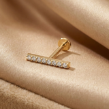 14K Gold Pavé Bar Tragus Stud – Minimalist Flat Back Piercing