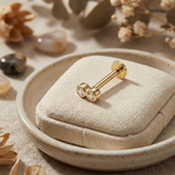 14K Solid Gold Double Crystal Tragus Stud – Minimalist Piercing Earring