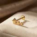 14K Solid Gold Triple Star Tragus Earring – Celestial Cartilage Stud Jewelry
