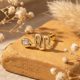 14K Solid Gold Snake Tragus Earring – Serpent Cartilage Stud with Sparkling Stone