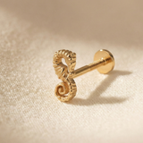 14K Solid Gold Seahorse Tragus Earring – Unique Cartilage Piercing Stud