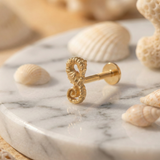 14K Solid Gold Seahorse Tragus Earring – Unique Cartilage Piercing Stud