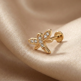 Brinco de Tragus em Ouro Maciço 14K com Borboleta – Joia Delicada para Piercing na Cartilagem