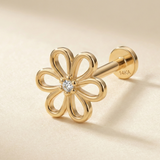 14K Solid Gold Daisy Tragus Earring – Dainty Cartilage Piercing Stud