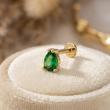 14K Solid Gold Emerald Green Teardrop Tragus Earring – Cartilage Piercing Stud