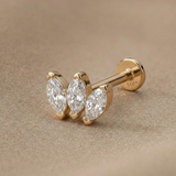 14K Gold Triple Leaf-Cut Flat Back Piercing