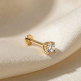 14K Gold Flat Back Tragus Stud Piercing – Round Crystal