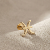 14K Gold Pisces Zodiac Tragus Stud – Flat Back Astrology Piercing