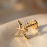 14K Gold Pisces Zodiac Tragus Stud – Flat Back Astrology Piercing