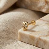 14K Solid Gold Skull Tragus Stud with Crystal Eyes - Gold Cartilage Jewelry