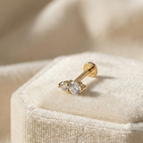 14K Gold Double-Stone Tragus Stud Piercing - Round Duo Helix Stud