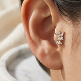 14K Gold Tragus Cartilage Stud –  Pear Baguette & Round