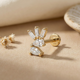 14K Gold Tragus Cartilage Stud –  Pear Baguette & Round