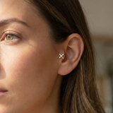 14K Solid Gold Baguette & Round CZ Tragus Earring – Flat Back Threadless Labret