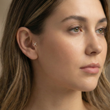 14K Solid Gold Baguette & Round CZ Tragus Earring – Flat Back Threadless Labret