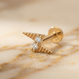 14K Solid Gold Lightning Bolt Tragus Earring – Flat Back Threadless Labret