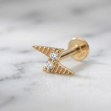 14K Solid Gold Lightning Bolt Tragus Earring – Flat Back Threadless Labret