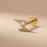 14K Solid Gold Lightning Bolt Tragus Earring – Flat Back Threadless Labret