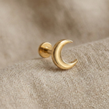 14K Solid Gold Crescent Moon Tragus Earring – Celestial Cartilage Piercing Jewelry