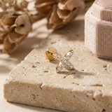 14K Gold Pavé X Cartilage Stud – Flat Back Labret