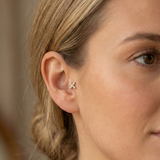 14K Gold Pavé X Cartilage Stud – Flat Back Labret