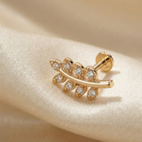 14K Solid Gold Leaf Cartilage Earring Nature Inspired Tragus Stud