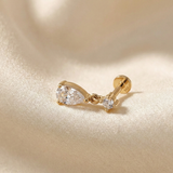 14K Gold Pear Cut Dangle Stud – Elegant Drop Piercing