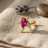 14K Gold Ruby Starburst Cartilage Stud – Flat Back Labret