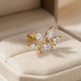 14K Solid Gold Pear Cluster Tragus Earring – Statement Cartilage Stud