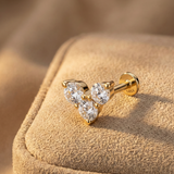 14K Solid Gold Triple CZ Tragus Earring – Flat Back Threadless Labret