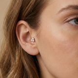 14K Solid Gold Triple CZ Tragus Earring – Flat Back Threadless Labret
