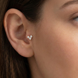 14K Solid Gold Triple CZ Tragus Earring – Flat Back Threadless Labret