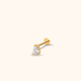 14K gold teardrop stud piercing with pear-cut crystal and flat back for tragus or helix