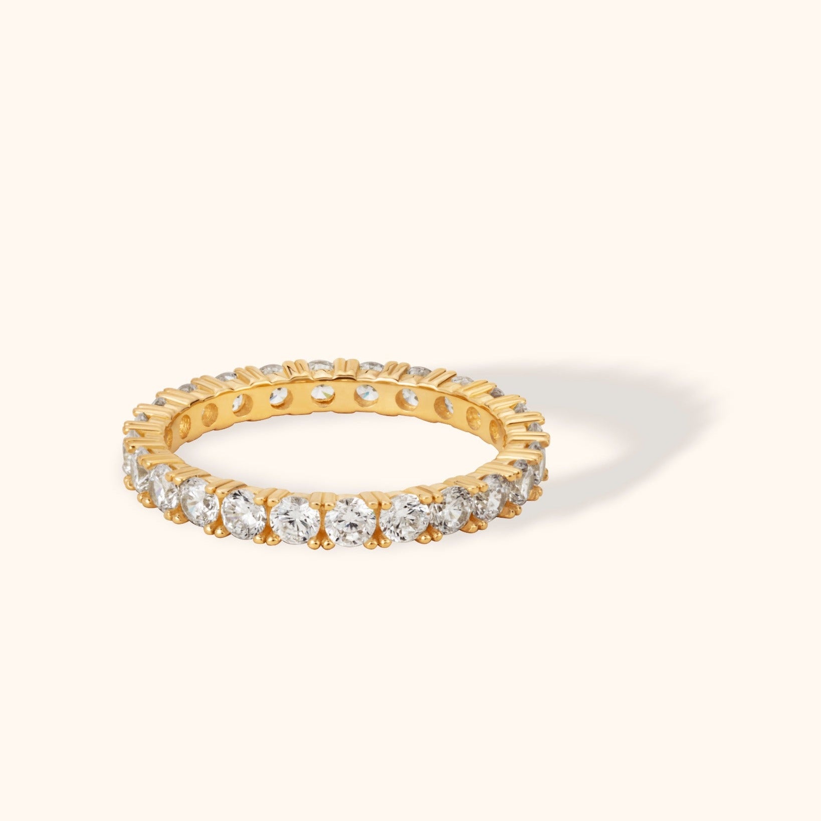 14K gold eternity band ring with full circle round brilliant diamonds