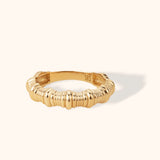 14K gold ring with ripple texture, sculptural gold band, modern statement ring
