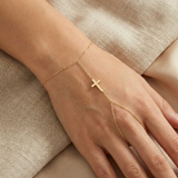 14K Gold Cross Hand Chain Bracelet Rosary Style Faith Jewelry for Women