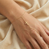 14K Gold Cross Hand Chain Bracelet Rosary Style Faith Jewelry for Women