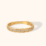 14K gold twisted braid ring with diamonds, eternity band, braided diamond ring