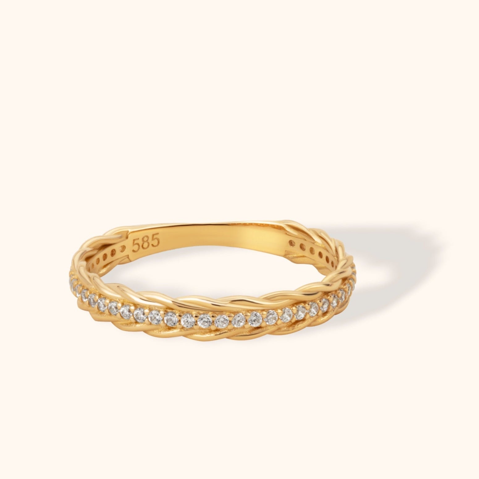 14K gold twisted braid ring with diamonds, eternity band, braided diamond ring