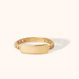 14K gold signet ring with curb chain band and polished rectangular top
