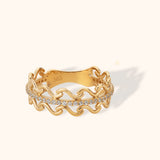 14K gold open link chain ring with central diamond band