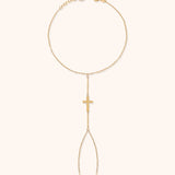14K Gold Cross Hand Chain Bracelet Rosary Style Faith Jewelry for Women