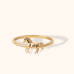 Minimalist 14K gold ring with running horse motif for equestrian jewelry lovers