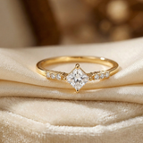 14K Gold Princess Cut Solitaire Ring – Dainty Accent Engagement Band