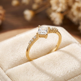 14K Gold Princess Cut Solitaire Ring – Dainty Accent Engagement Band